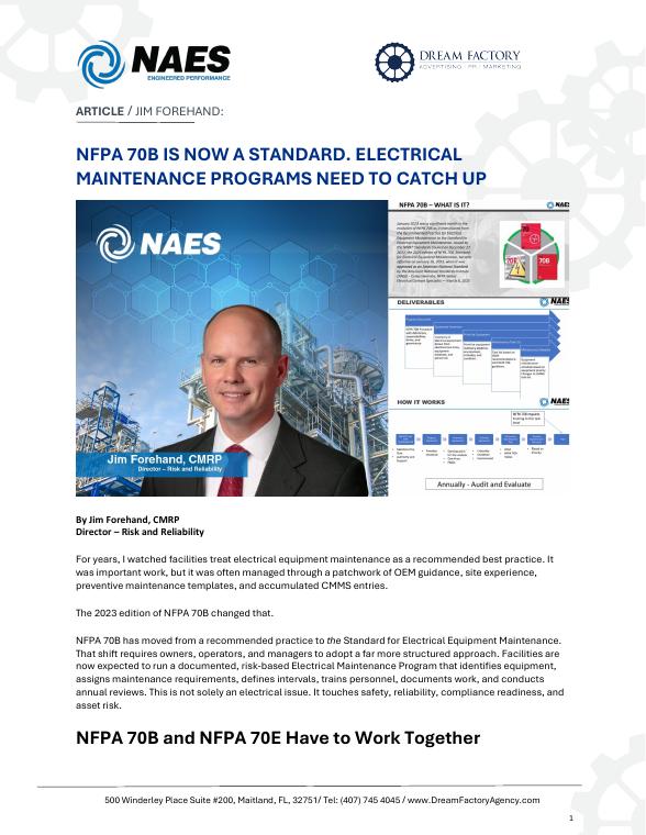 NFPA 70B Is Now a Standard. Electrical Maintenance Programs Need to Catch Up, first page