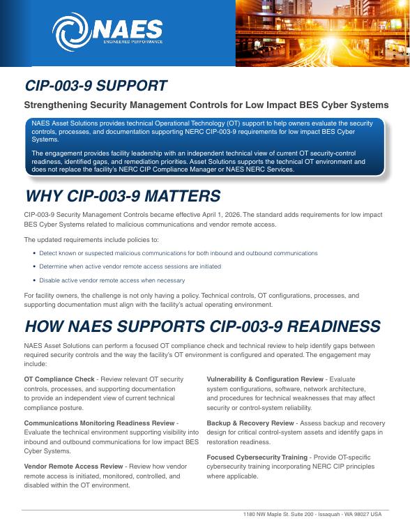 CIP-003-9 Support, cover