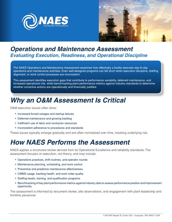 Operations and Maintenance Assessment, cover